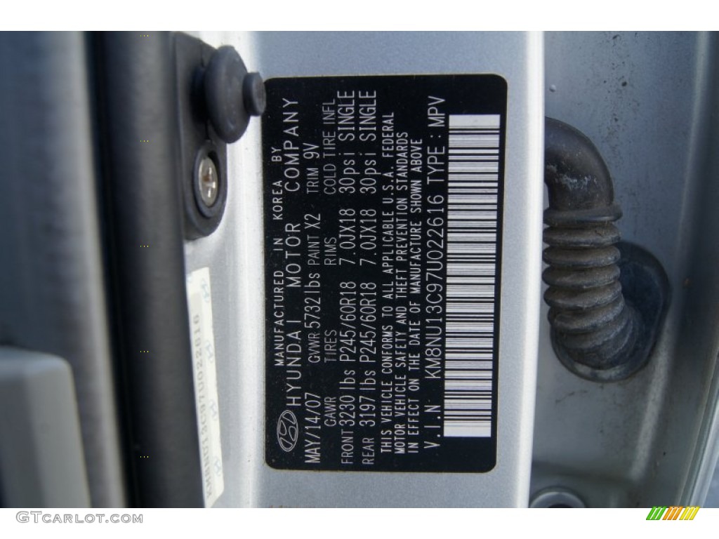 2007 Hyundai Veracruz Limited Color Code Photos
