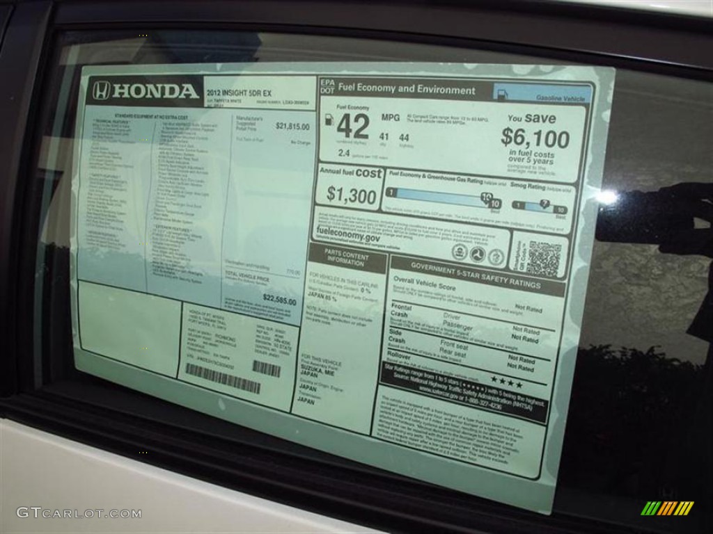 2012 Honda Insight EX Hybrid Window Sticker Photo #62842456