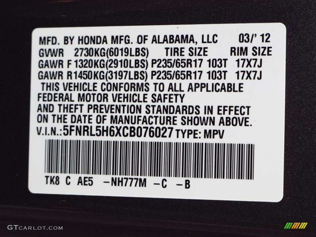 2012 Odyssey Color Code NH777M for Smoky Topaz Metallic Photo #62843406