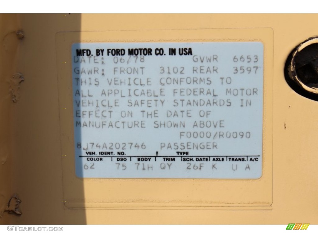 1978 Ford LTD Wagon Color Code Photos