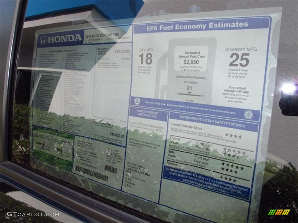 2012 Honda Pilot Touring Window Sticker Photo #62844964