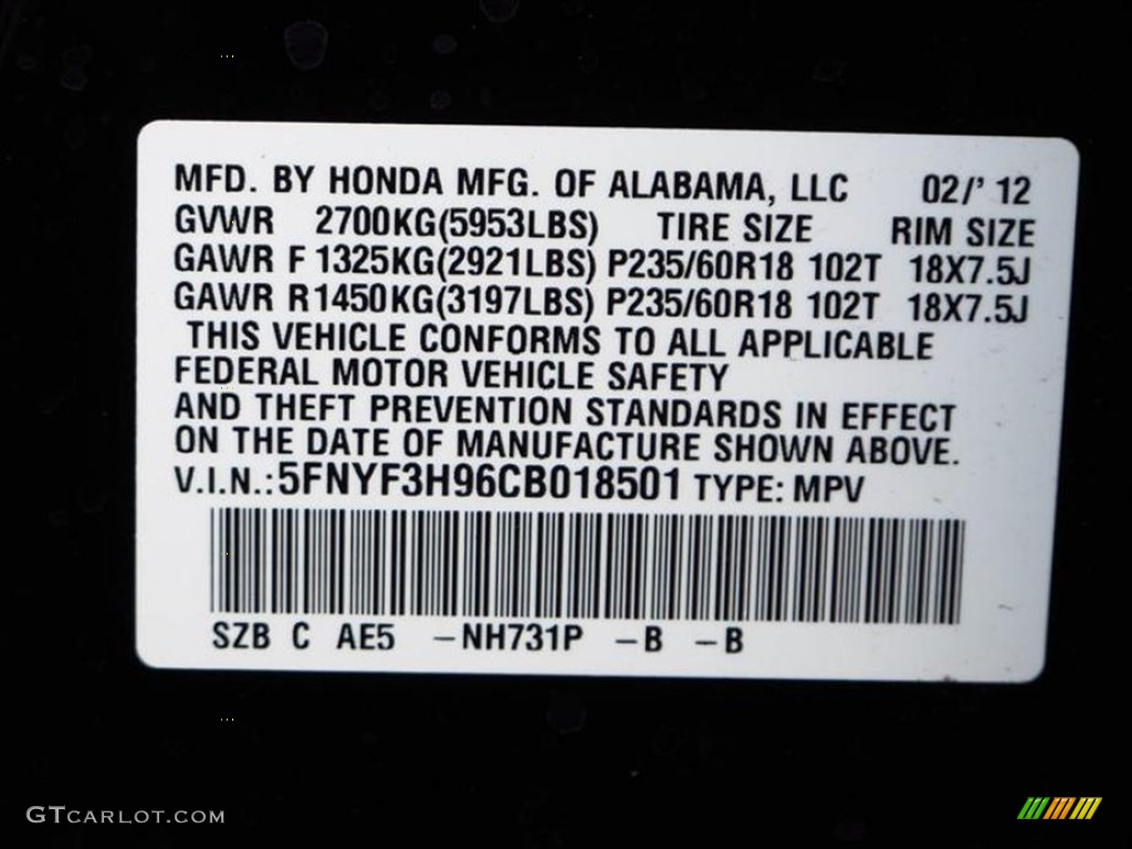 Honda crystal black pearl color code