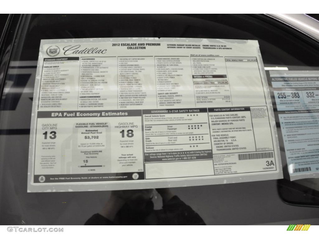 2012 Cadillac Escalade Premium AWD Window Sticker Photos