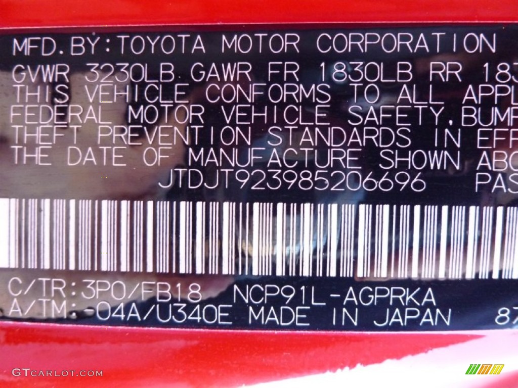 2008 Yaris Color Code 3P0 for Absolutely Red Photo #62851345