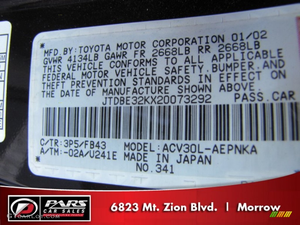 2002 Camry LE - Black Walnut Pearl / Taupe photo #13