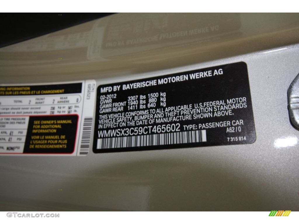 2012 Cooper Color Code A62 for White Silver Metallic Photo #62854816