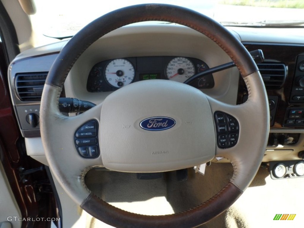 2006 Ford F350 Super Duty Lariat FX4 Crew Cab 4x4 Dually Castano Brown Leather Steering Wheel Photo #62859265
