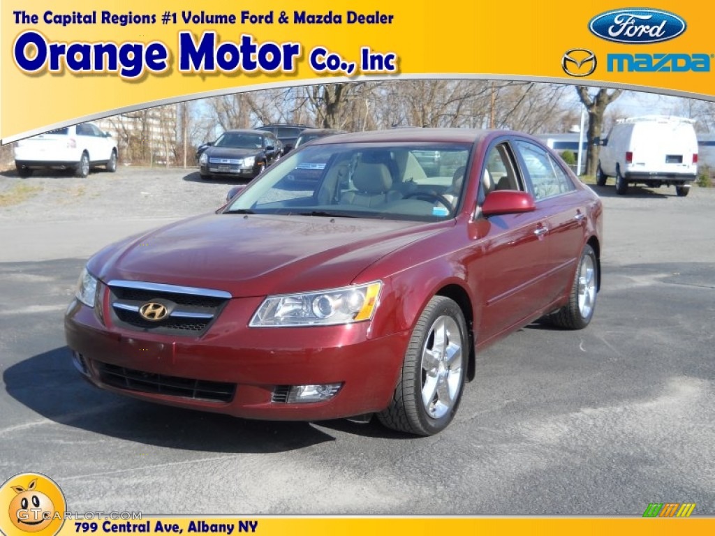 2007 Sonata Limited V6 - Dark Cherry Red / Gray photo #1