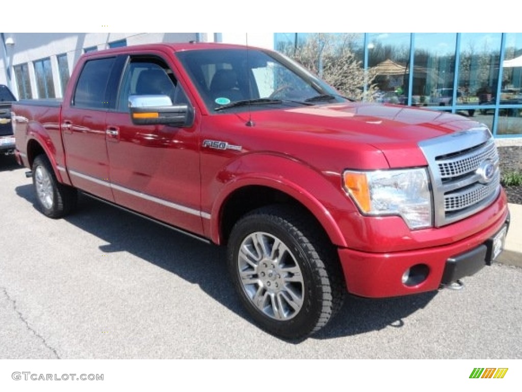 2010 F150 Platinum SuperCrew 4x4 - Red Candy Metallic / Sienna Brown Leather/Black photo #3
