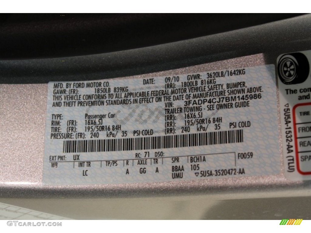 2011 Fiesta Color Code UX for Ingot Silver Metallic Photo #62866856