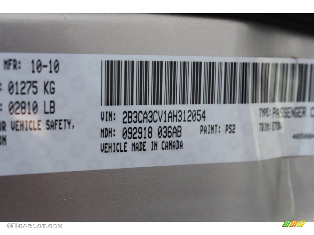 2010 Charger Color Code PS2 for Bright Silver Metallic Photo #62873573