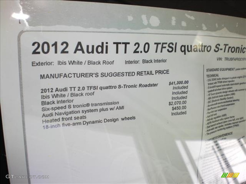 2012 Audi TT 2.0T quattro Roadster Window Sticker Photo #62873741