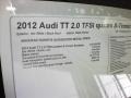 2012 Audi TT 2.0T quattro Roadster Window Sticker