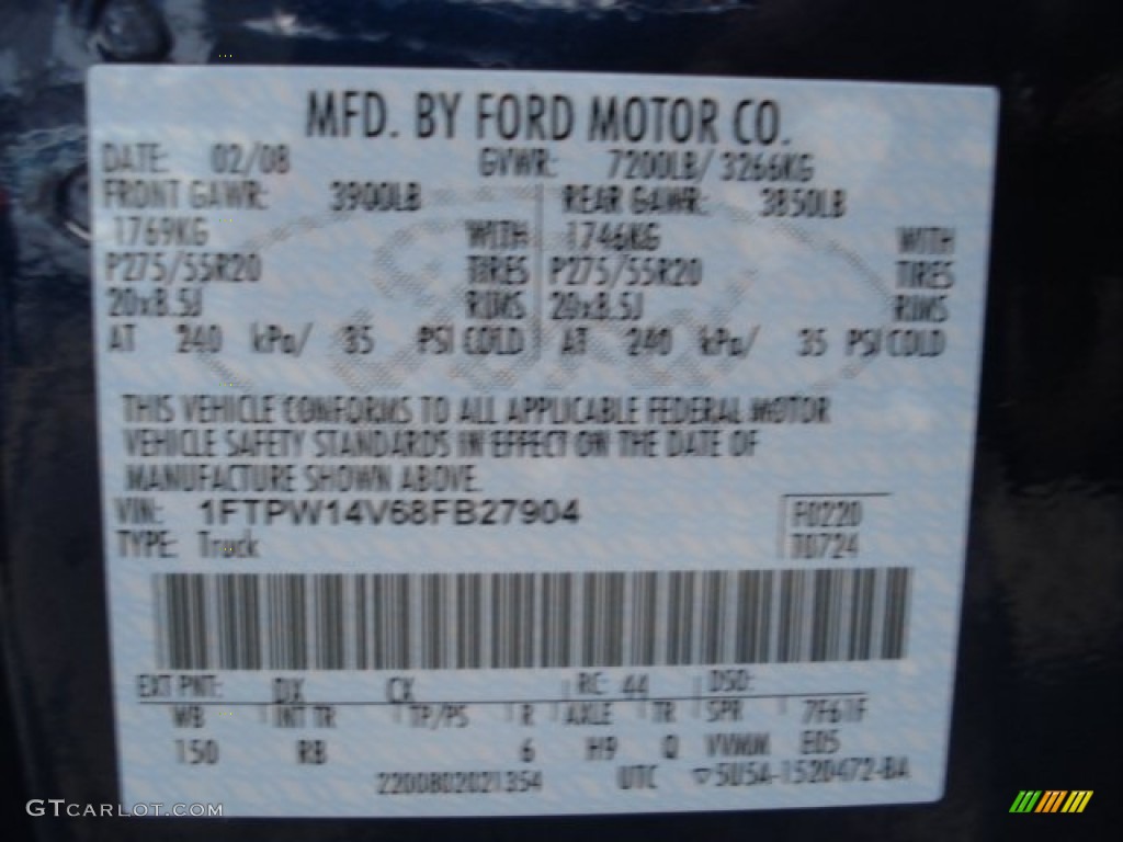 2008 Ford F150 FX4 SuperCrew 4x4 Color Code Photos