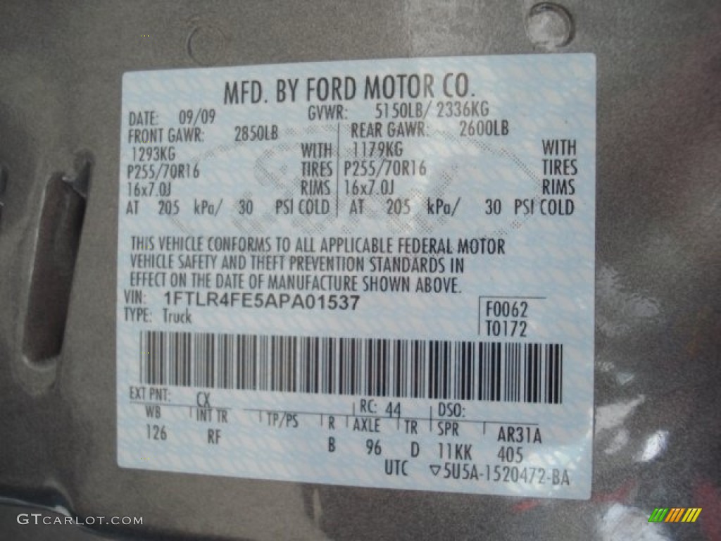 2010 Ranger Color Code CX for Dark Shadow Grey Metallic Photo #62893184