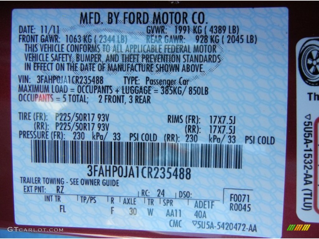 2012 Fusion Color Code RZ for Red Candy Metallic Photo #62894015