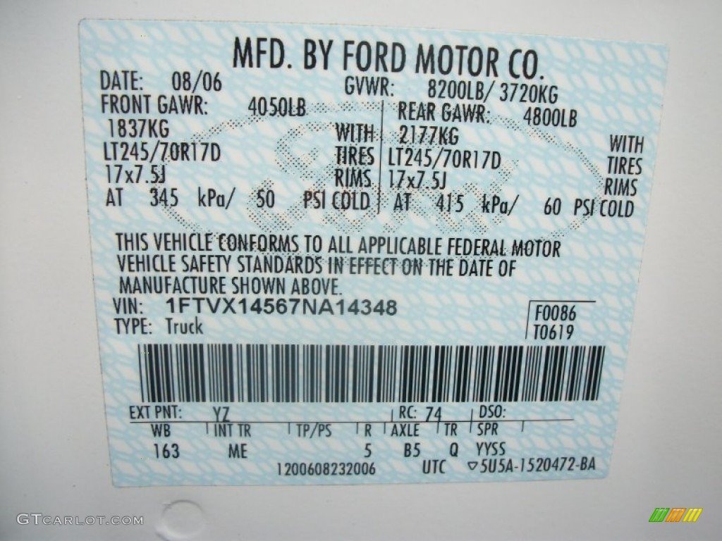 2007 F150 Color Code YZ for Oxford White Photo #62894818
