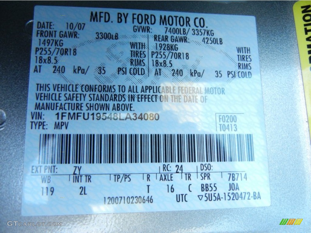 2008 Ford Expedition Limited Color Code Photos