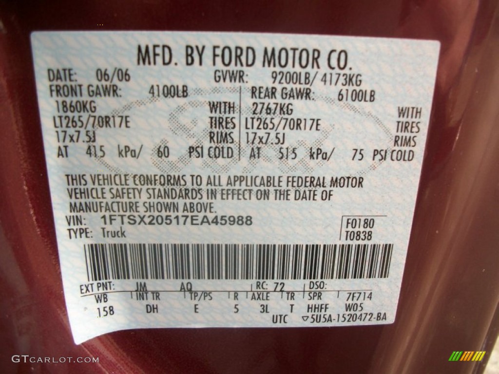 2007 F250 Super Duty Color Code JM for Dark Toreador Red Metallic Photo #62895864