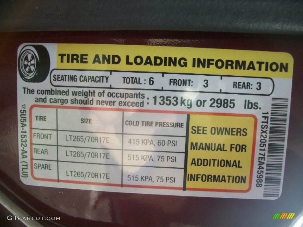 2007 Ford F250 Super Duty XLT SuperCab 4x4 Info Tag Photo #62895870