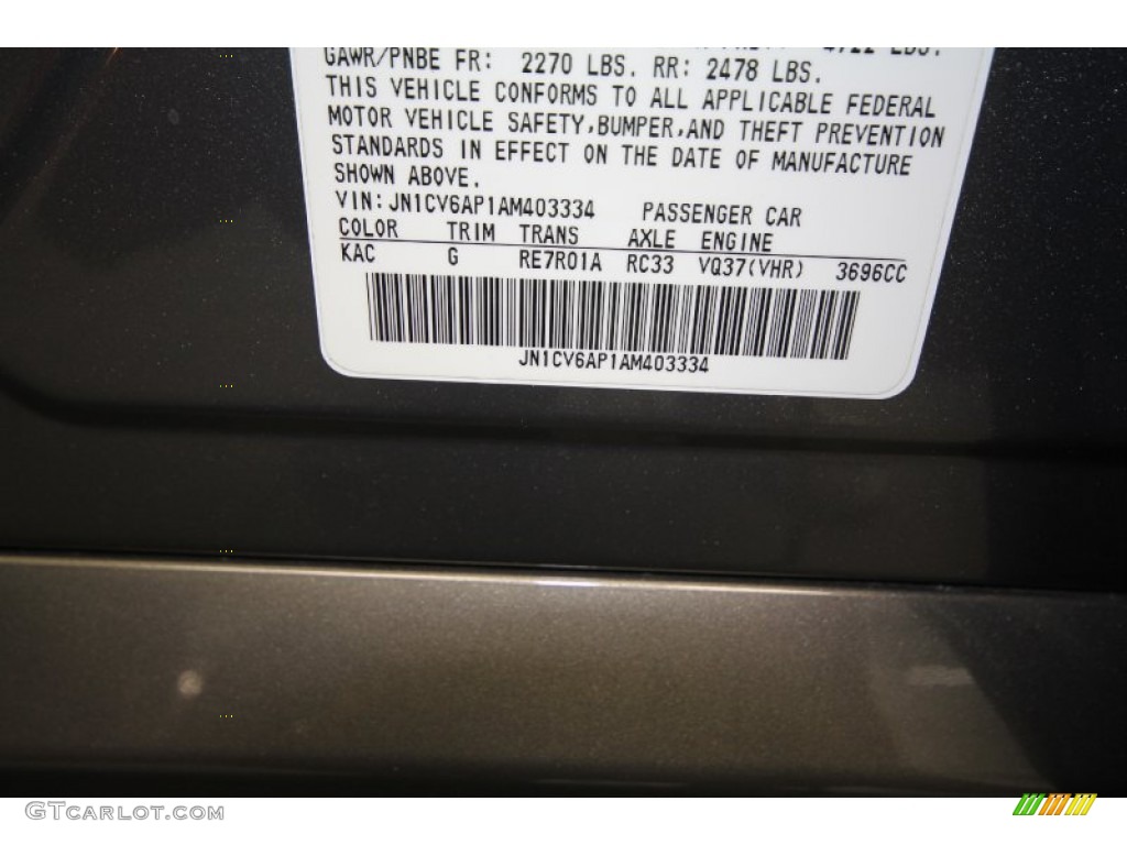 2010 G Color Code KAC for Smokey Quartz Photo #62896984