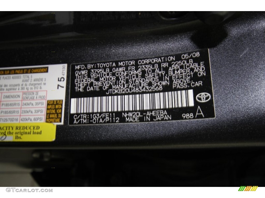 2008 Prius Color Code 1G3 for Magnetic Gray Metallic Photo #62903549