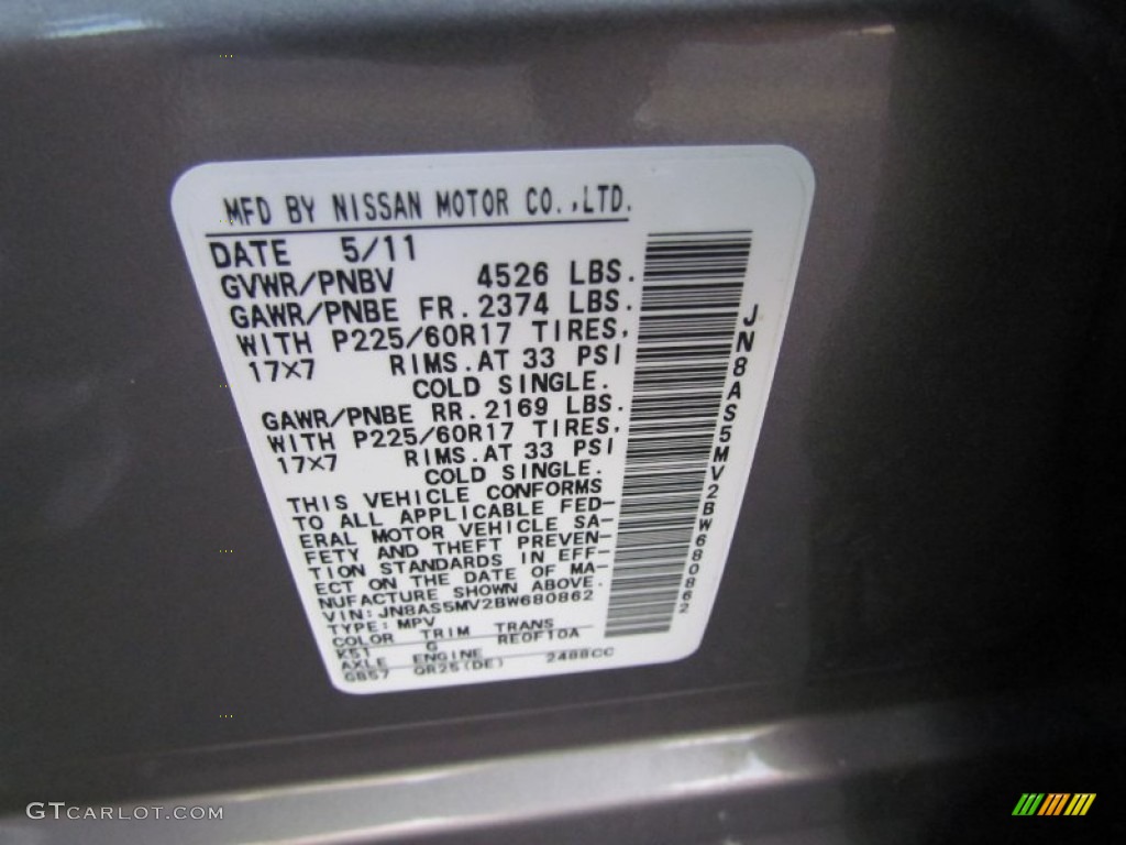 2011 Rogue SV AWD - Platinum Graphite / Black photo #11