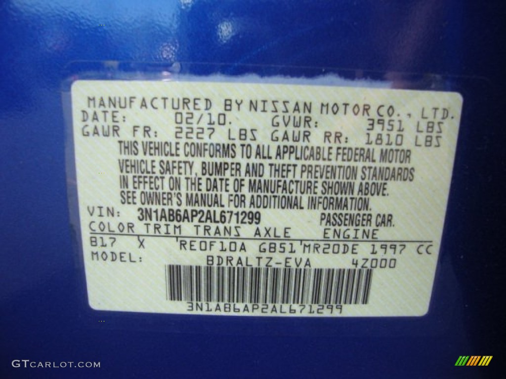 2010 Sentra Color Code B17 for Blue Metallic Photo #62930699