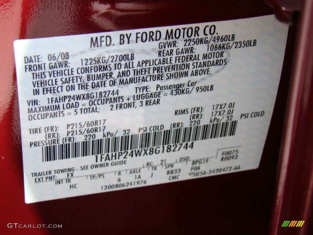2008 Taurus Color Code FX for Merlot Metallic Photo #62932646