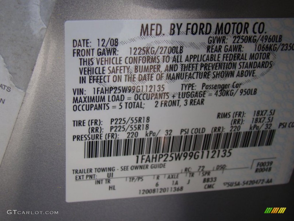 2009 Ford Taurus Limited Color Code Photos