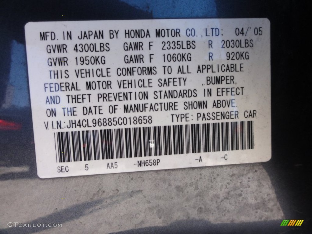 2005 TSX Color Code NH658P for Carbon Gray Pearl Photo #62943992