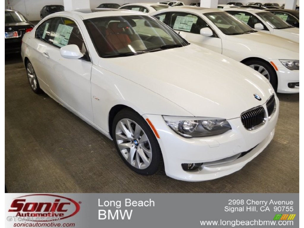 2012 3 Series 328i Coupe - Mineral White Metallic / Coral Red/Black photo #1
