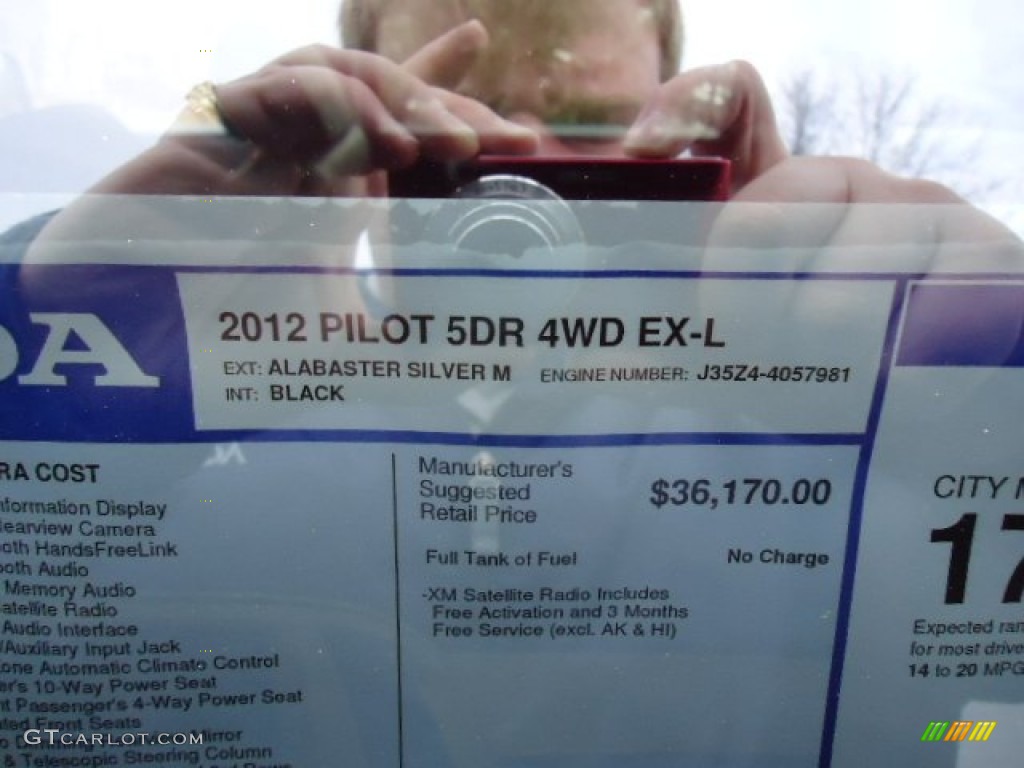 2012 Honda Pilot EX-L 4WD Window Sticker Photo #62955323