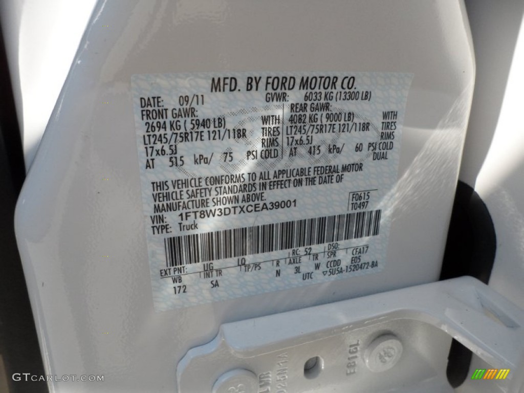 2012 F350 Super Duty Color Code UG for White Platinum Metallic Tri-Coat Photo #62955402