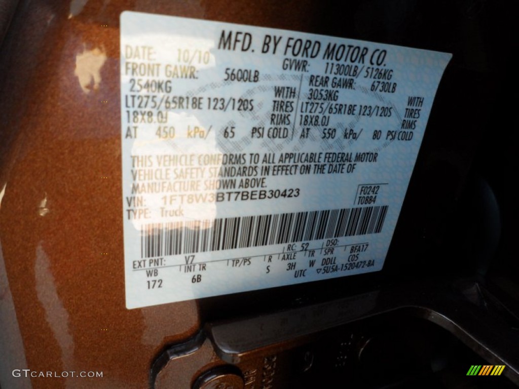2011 F350 Super Duty Color Code V7 for Golden Bronze Metallic Photo #62959393
