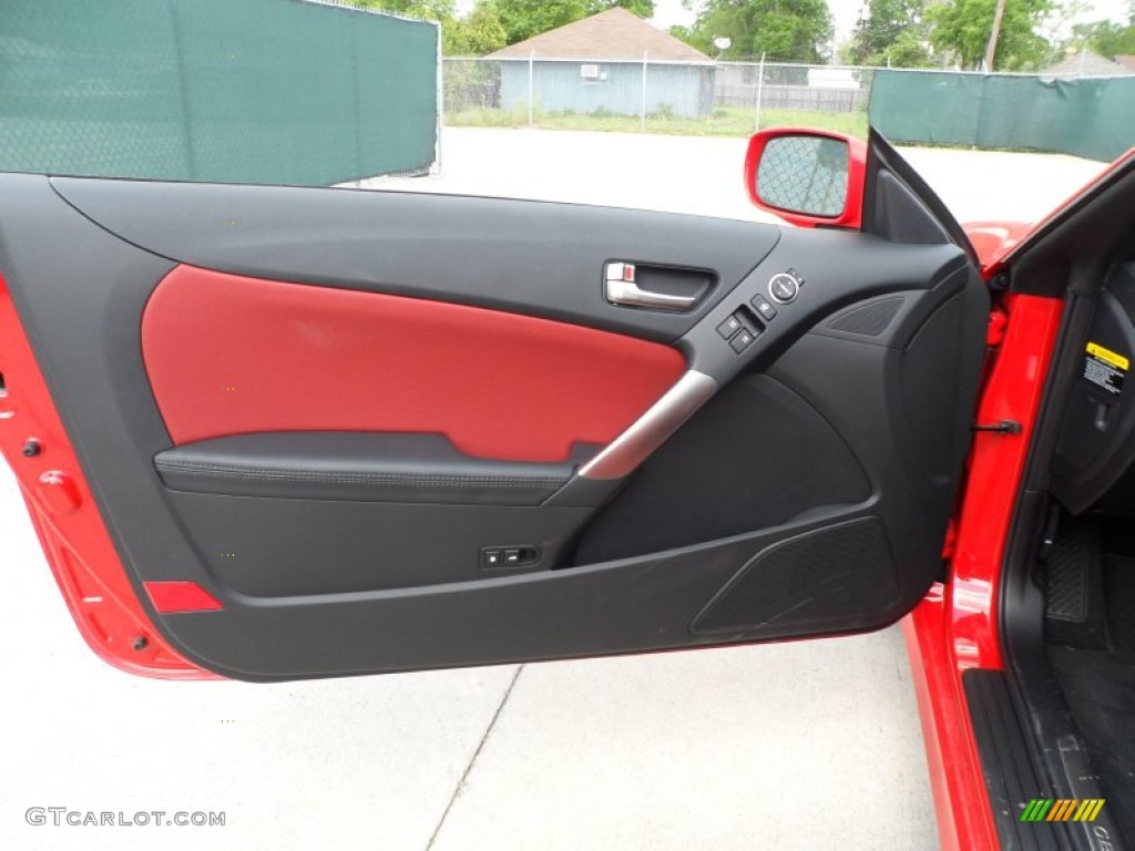 2013 Hyundai Genesis Coupe 3.8 R-Spec Red Leather/Red Cloth Door Panel Photo #62960605