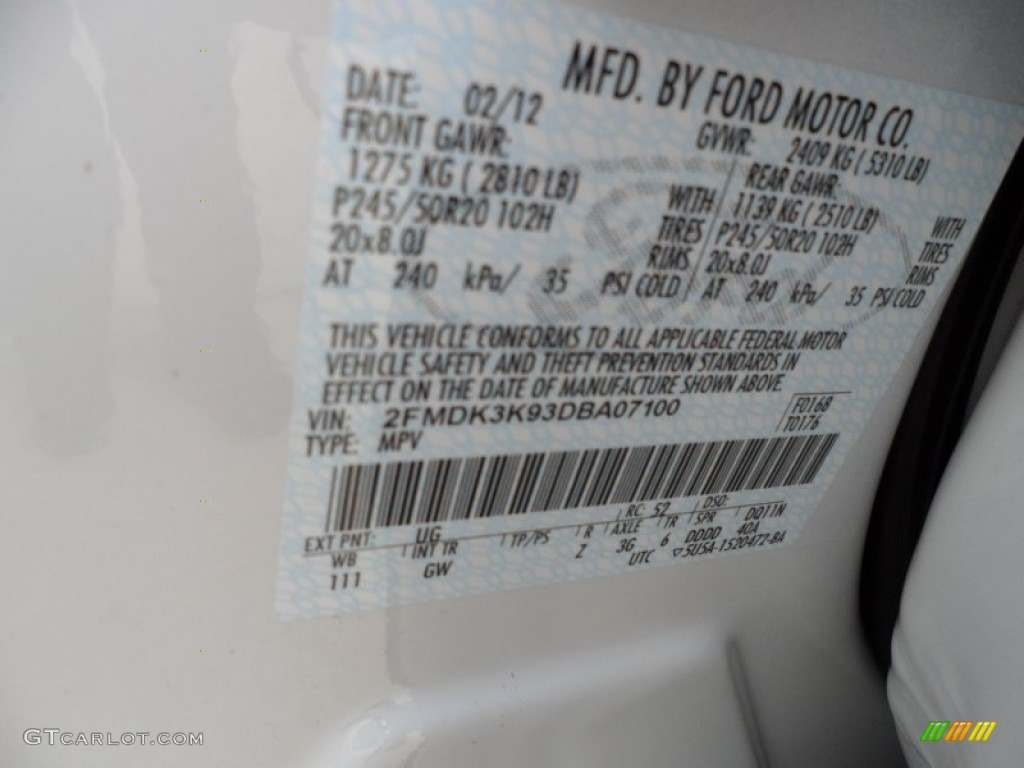 2013 Edge Color Code UG for White Platinum Tri-Coat Photo #62961088