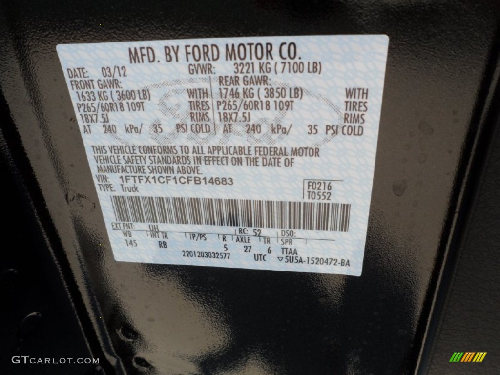 2012 F150 Color Code UH for Tuxedo Black Metallic Photo #62963836