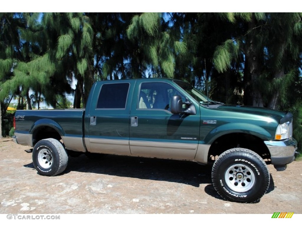 2002 F250 Super Duty Lariat Crew Cab 4x4 - Dark Highland Green Metallic / Medium Parchment photo #9