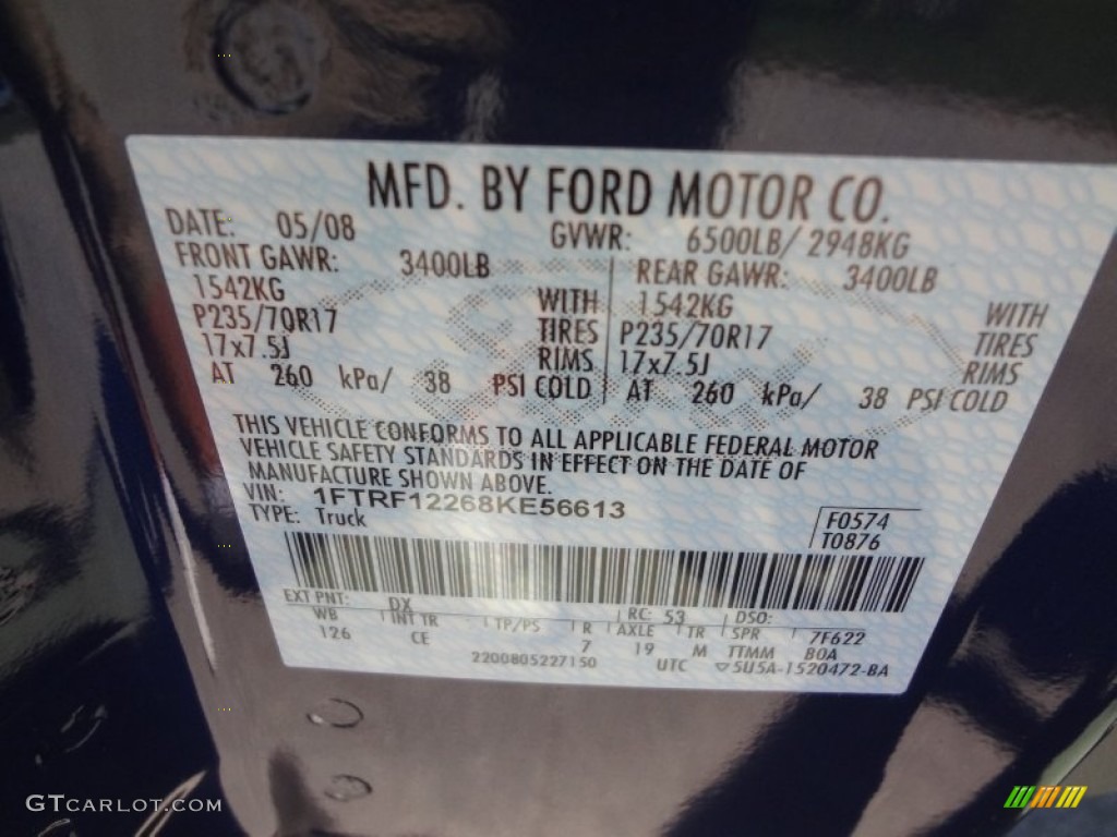 2008 F150 Color Code DX for Dark Blue Pearl Metallic Photo #62967767