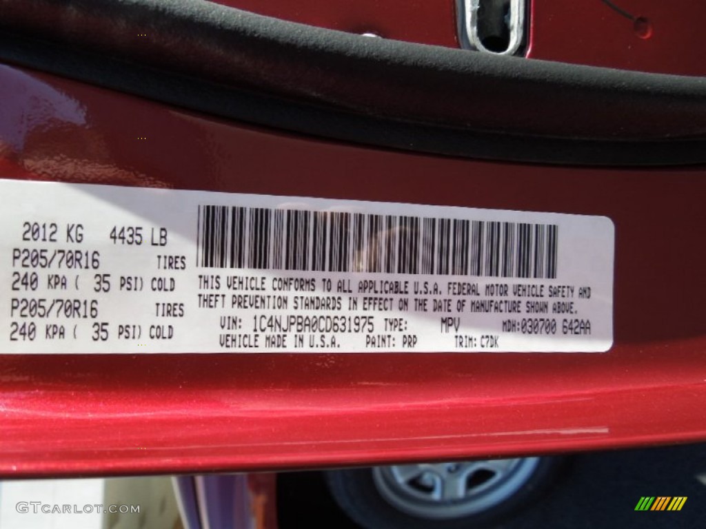 2012 Patriot Color Code PRP for Deep Cherry Red Crystal Pearl Photo #62974011