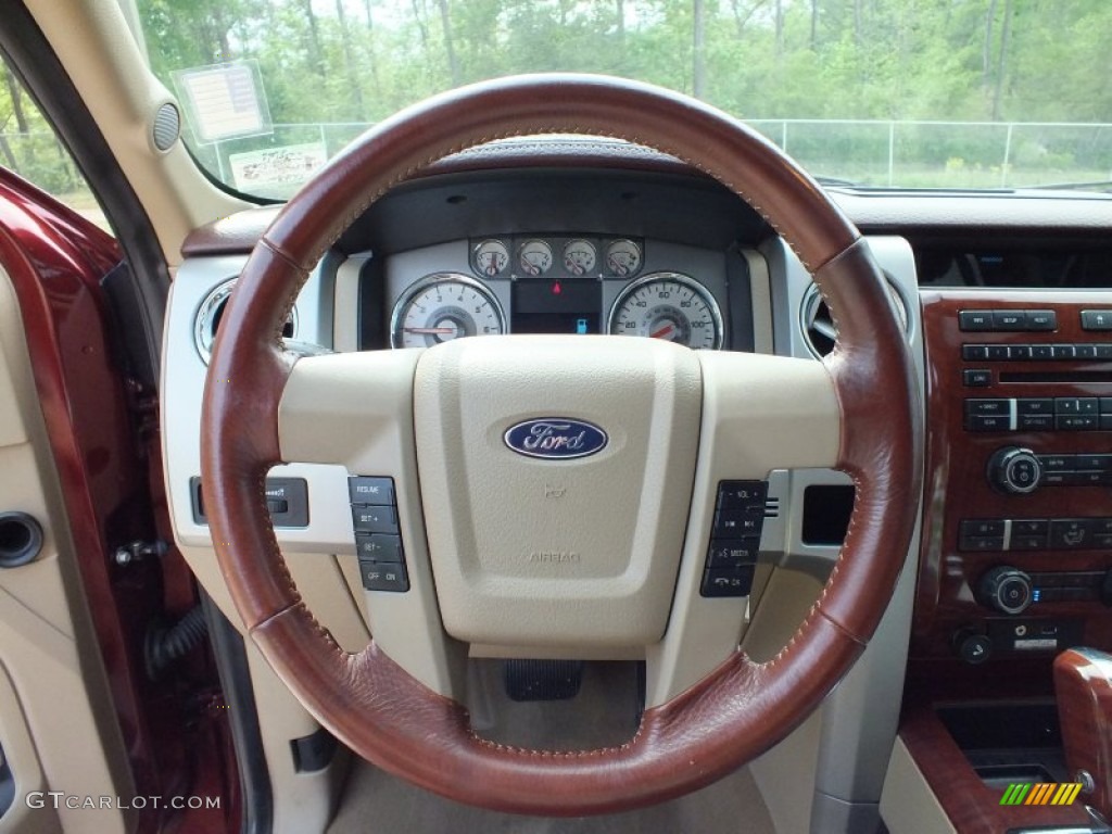 2009 Ford F150 King Ranch SuperCrew 4x4 Chaparral Leather/Camel Steering Wheel Photo #62980406
