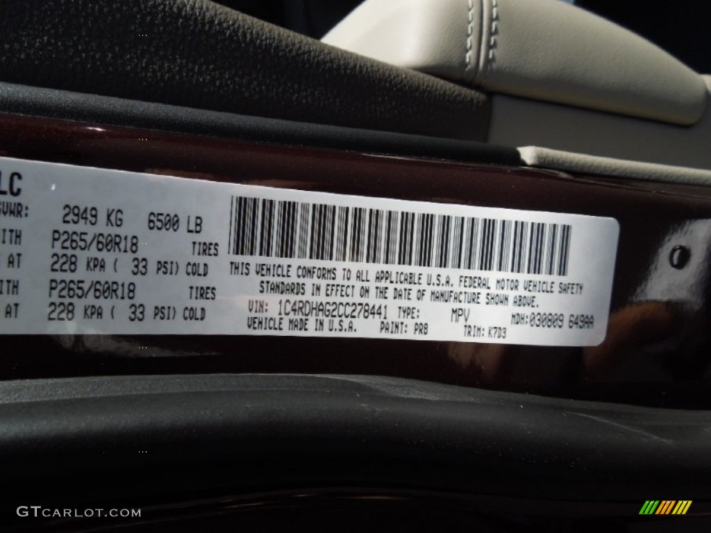 2012 Durango Color Code PR8 for Deep Molten Red Pearl Photo #62980998