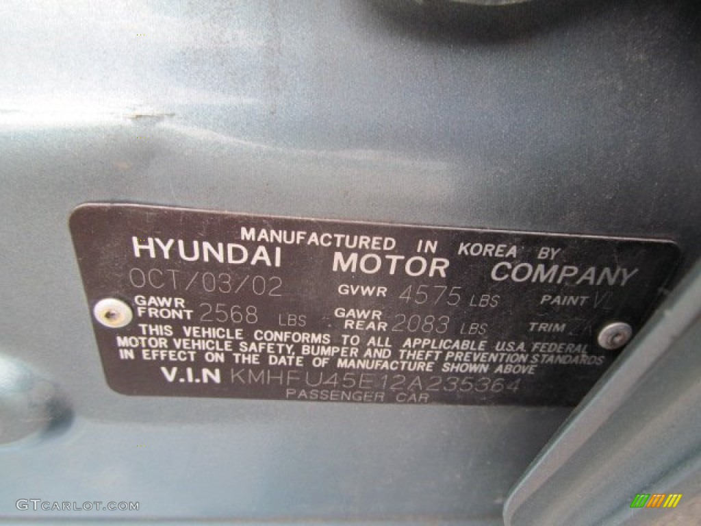 2002 Hyundai XG350 Sedan Color Code Photos