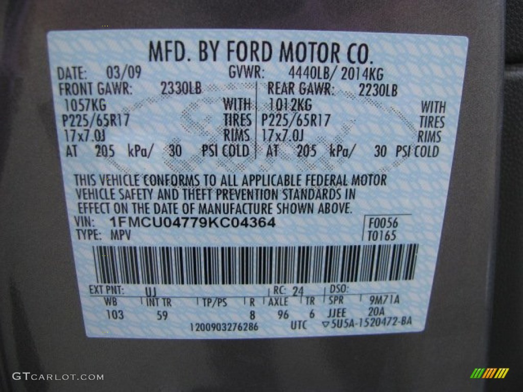 2009 Ford Escape Limited Color Code Photos