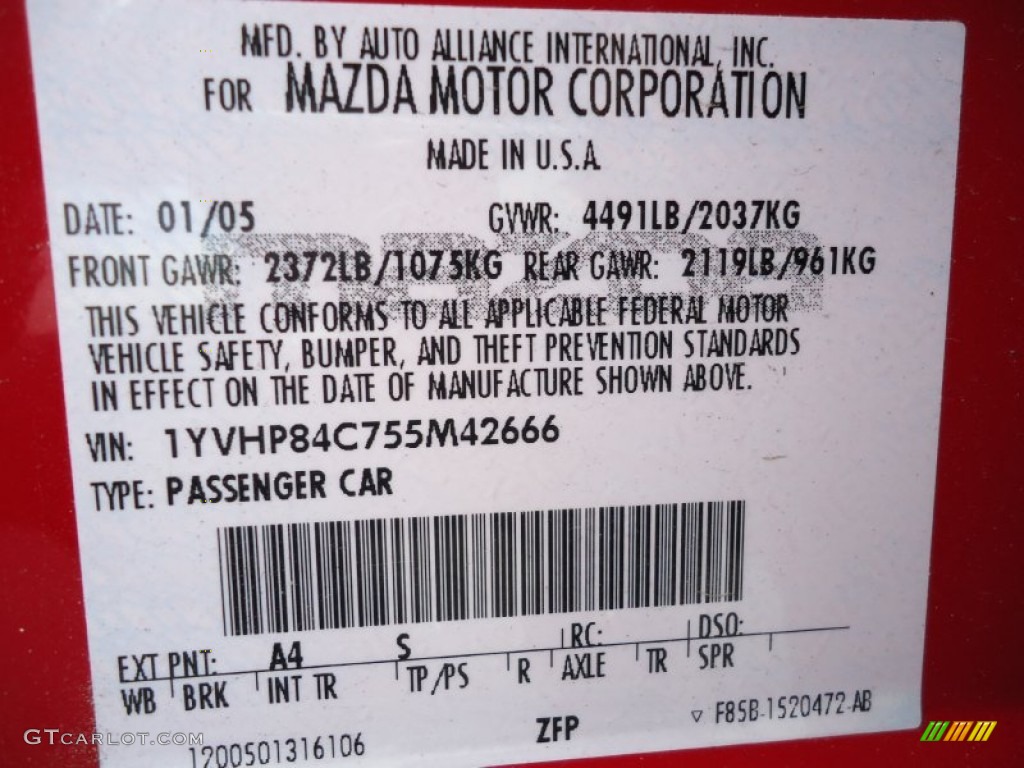 2005 Mazda MAZDA6 i Sport Hatchback Color Code Photos