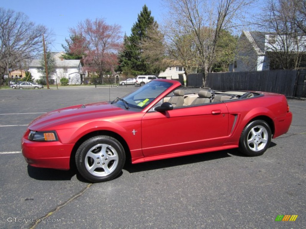 2002 Mustang V6 Convertible - Laser Red Metallic / Medium Parchment photo #1