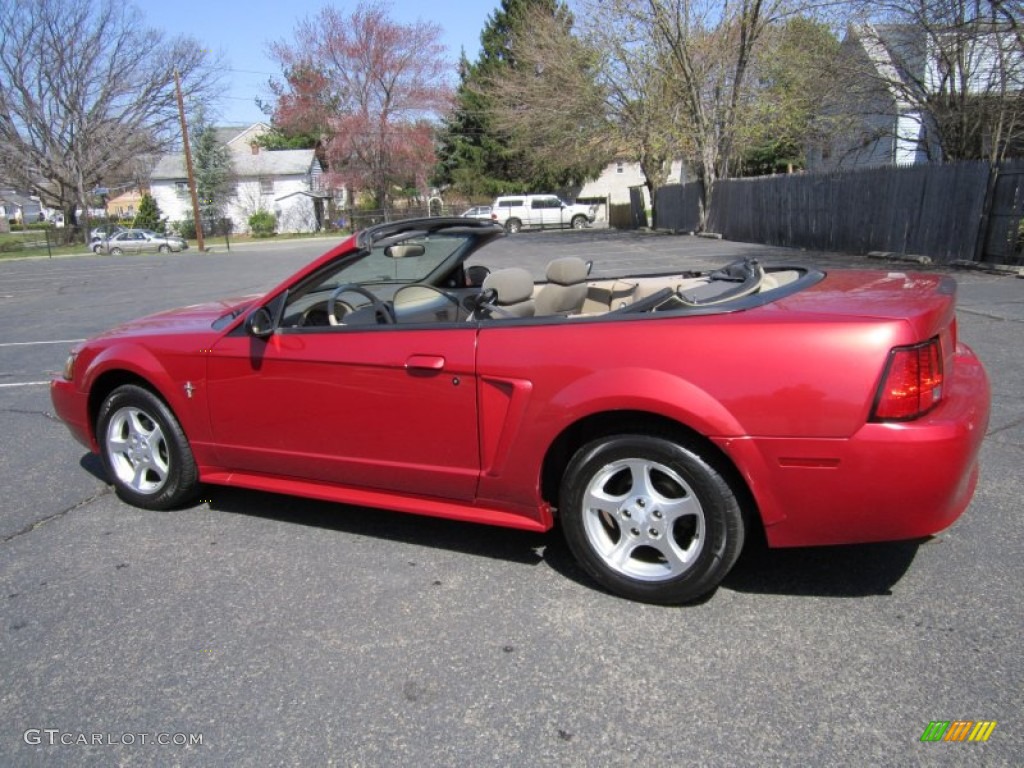 2002 Mustang V6 Convertible - Laser Red Metallic / Medium Parchment photo #4