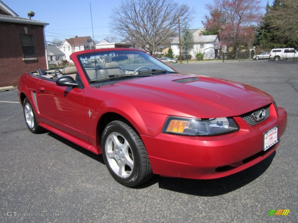 2002 Mustang V6 Convertible - Laser Red Metallic / Medium Parchment photo #11