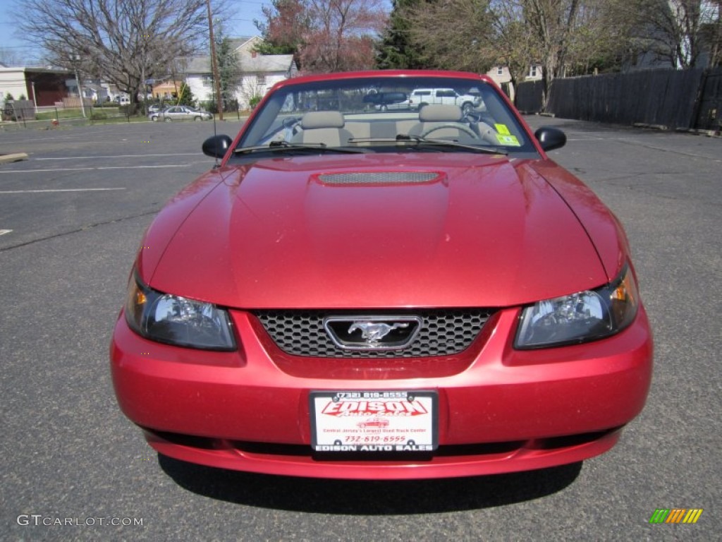 2002 Mustang V6 Convertible - Laser Red Metallic / Medium Parchment photo #12